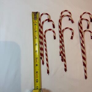 Vintage Red White Plastic Candy Cane Christmas Ornaments Set of 10 Holiday Decor